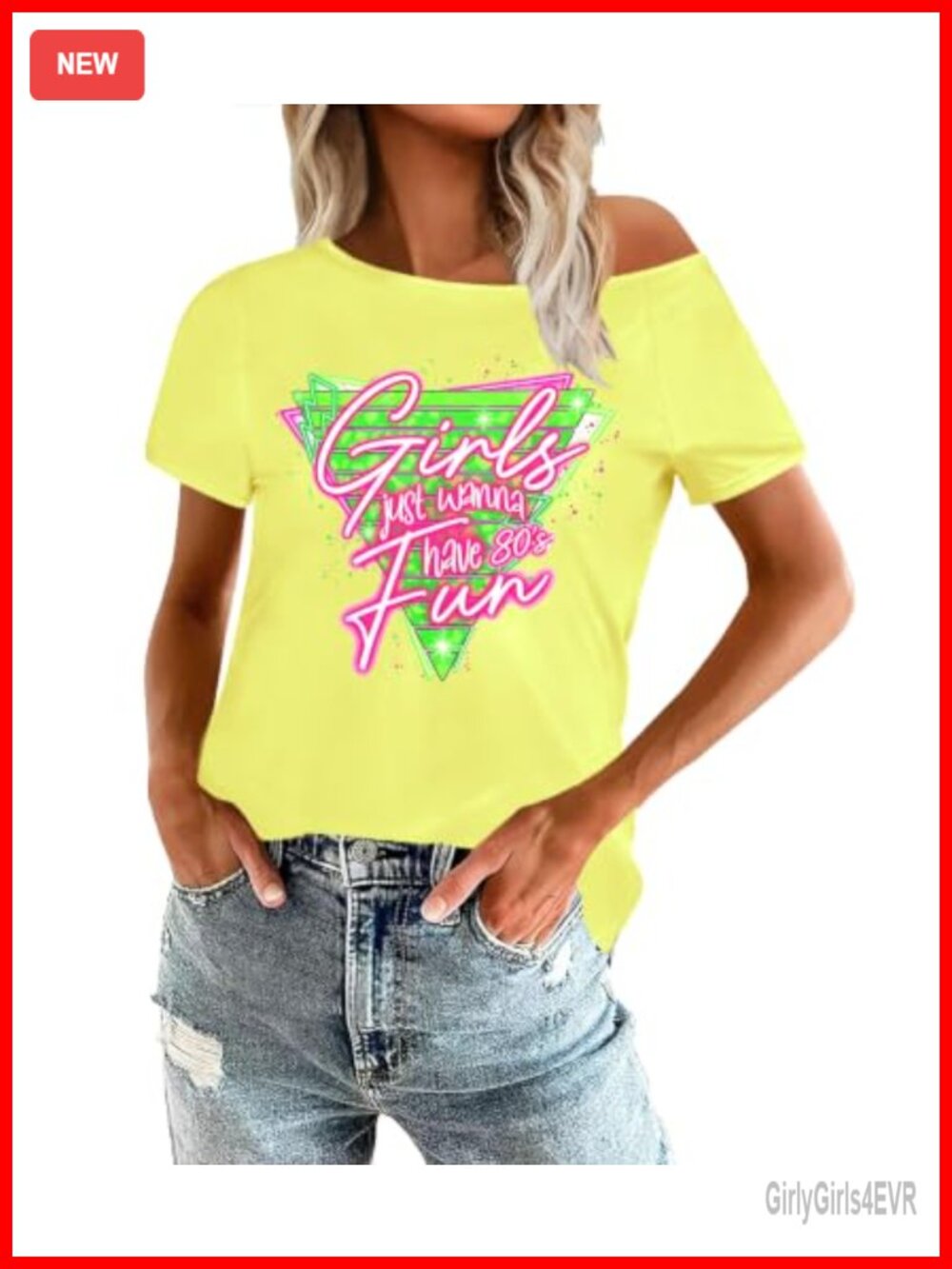 Off Shoulder T-Shirt Retro 80s 90s Party Tee